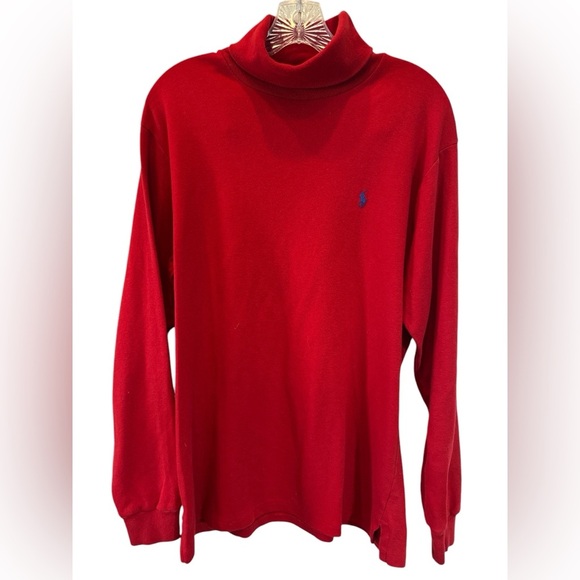 Vintage Men's POLO RALPH LAUREN Turtleneck Pullover XLg Red w/Blue Horse Cotton - Picture 1 of 5
